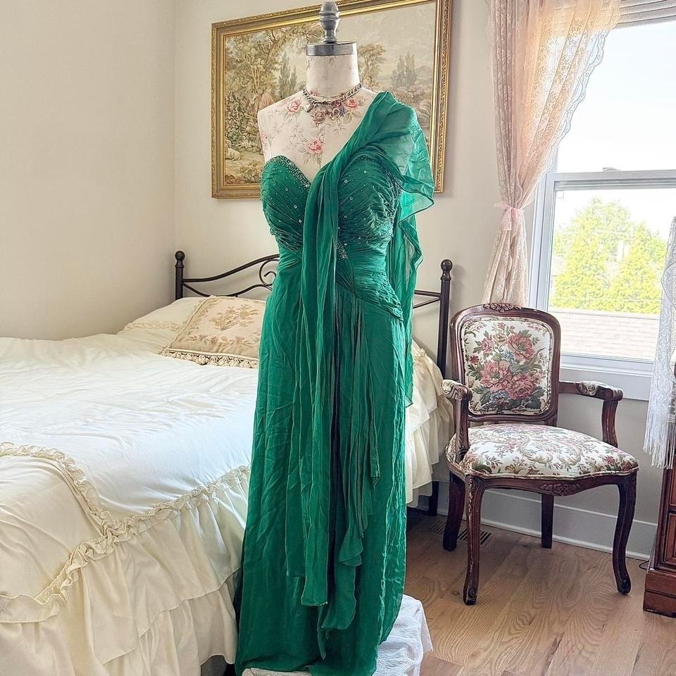 Green Silk Fairy Prom Dress 90s Dela Jo Green Silk Maxi Dress Size 10